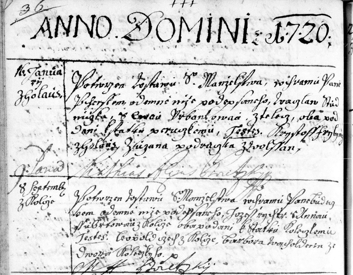 zápis svatby J. Richtera 8.9.1720